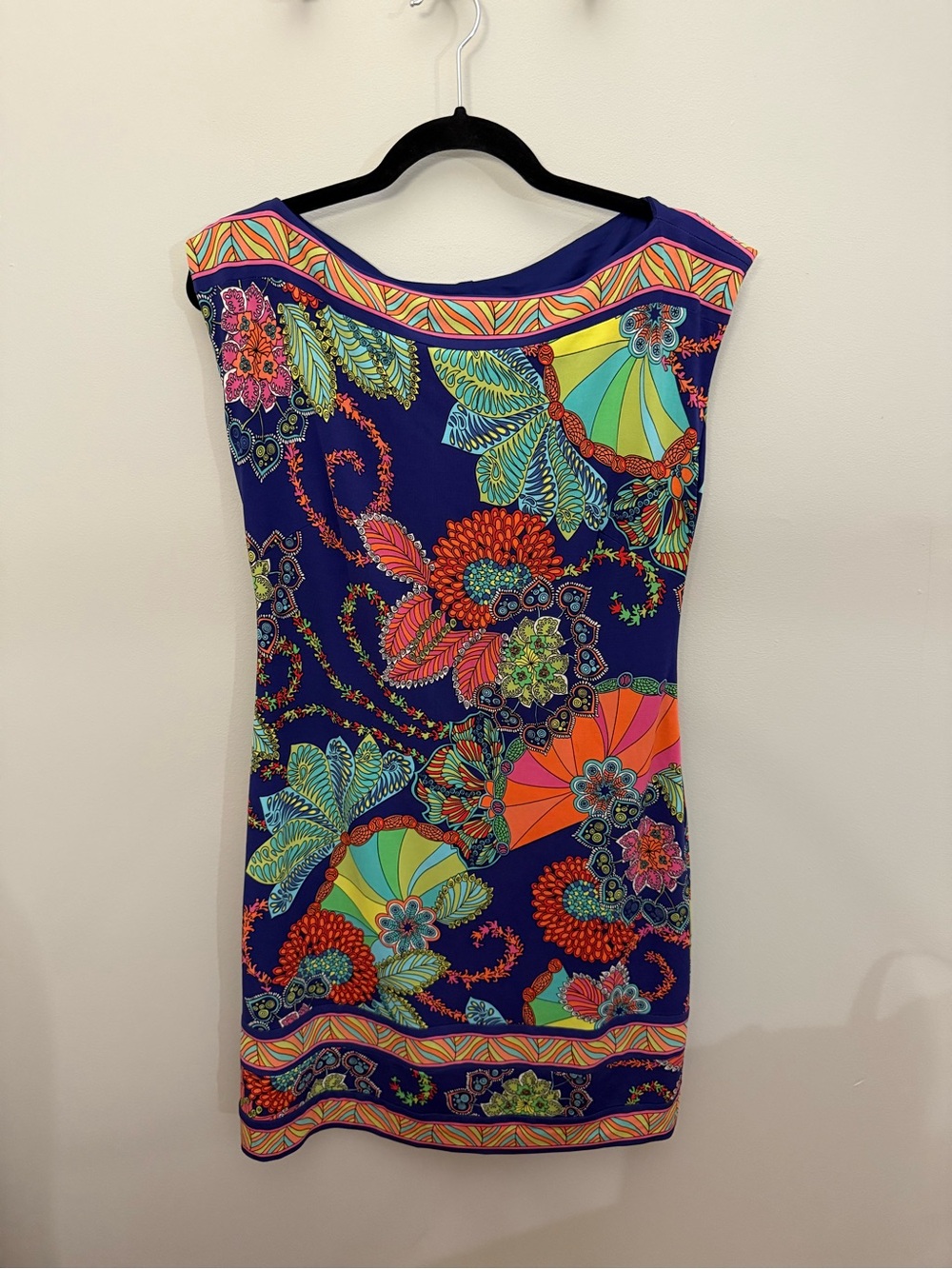Trina Turk Navy Floral-Print Cap-Sleeve Mini Dress